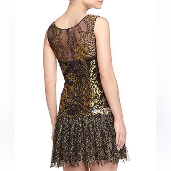 Marchesa Notte Metallic dropwaist lace gold black mini short dress 6 - Picture 2 of 5